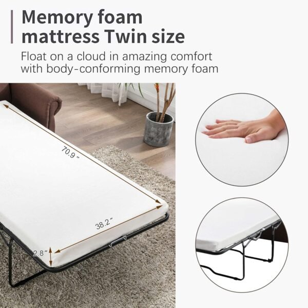 P PURLOVE Sleeper Sofa Bed, Pull Out Sofa Bed Loveseat Sleeper with Twin Size Memory Mattress, Modern Linen Couch Bed Chairs for Living Room, Bedroom and Small Space (Brown) - Image 7