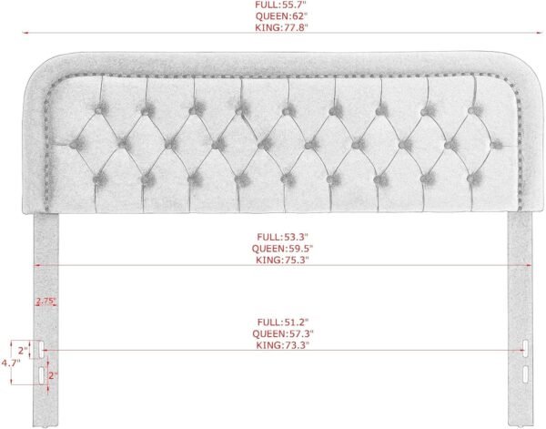 Tufted Upholstered King Size Headboard,Button Solid Wood HeadBoards with Adjustable Height,Modern Performance Velvet Bed Head Boards,Easy Install&Nailhead Decor-Pink - Image 7