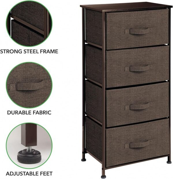 mDesign Tall Dresser Storage Tower Stand with 4 Removable Fabric Drawers - Steel Frame, Wood Top Organizer for Bedroom, Entryway, Closet - Lido Collection - Espresso Brown - Image 6