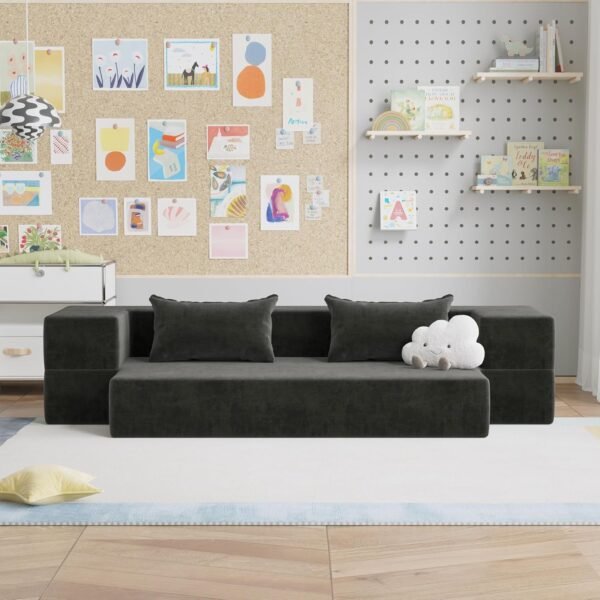 Luoxiao Folding Sofa Bed 2-in-1 Convertible Twin Sleeper Sofa Futon with 2 Pillows - Floor Couch & Bed Mattress for Apartments, College Dorms, Guest Room, Living Room, Dark Grey - Image 9