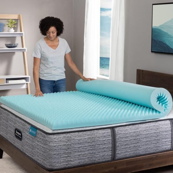 Beautyrest Cool Wave Plus Convoluted Pressure-Relieving Memory Foam Mattress Topper, Twin XL, 3-Inch,Blue - Image 4