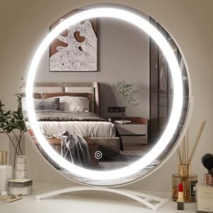 FENNIO Vanity Mirror with Lights, 20″x18″ LED Lighted Makeup Mirror, Large Makeup Mirror with Lights, Touch Sensor with 3-Color Lighting, Dimmable for Vanity Desk Tabletop, Bedroom