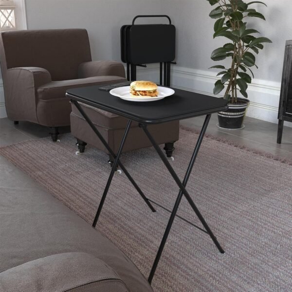 COSCO 5-Piece Folding Vinyl Top TV Tray, Black with Storage Rack, Multi-Purpose, for Snacks, Portable Workspace, & Easy to Store Activity Table Set, 1-Pack - Image 7