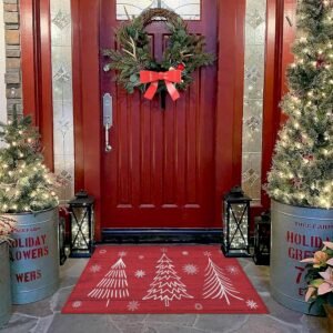 CAROMIO Doormat Christmas Welcome Doormat Front Door Mat Non-Slip Washable Indoor Outdoor Door Mat Xmas Decorative Throw Small Rug Low Pile Floor Mats for Kitchen Bedroom Living Room, 20″ x 32″ Red