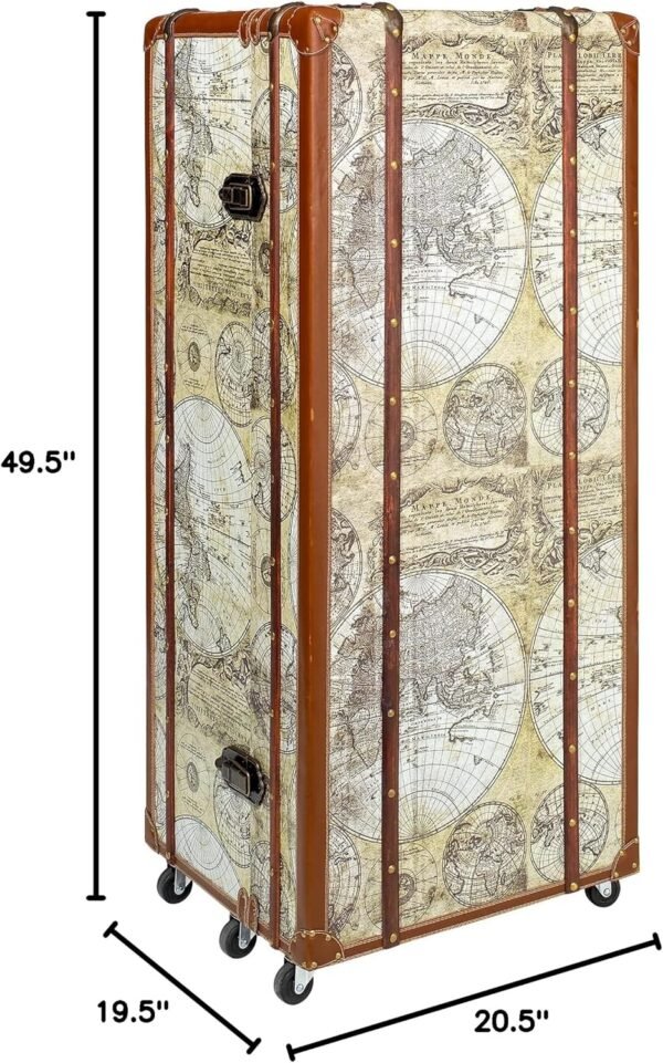 Design Toscano Italian-Style World Map Cocktail Bar Steamer Trunk, 49.5 Inch, full color - Image 9