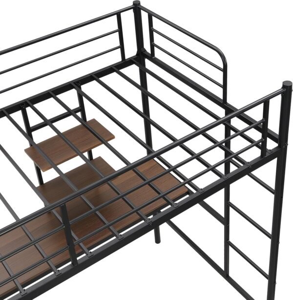 Twin Loft Bed with Desk,Metal Loft Bed with Desk with Storae Shelves,Metal Loft Bed Frame with Ladder & Guardrail for Teens Adults, Space-Saving, Noise Free,No Box Spring Required - Image 5