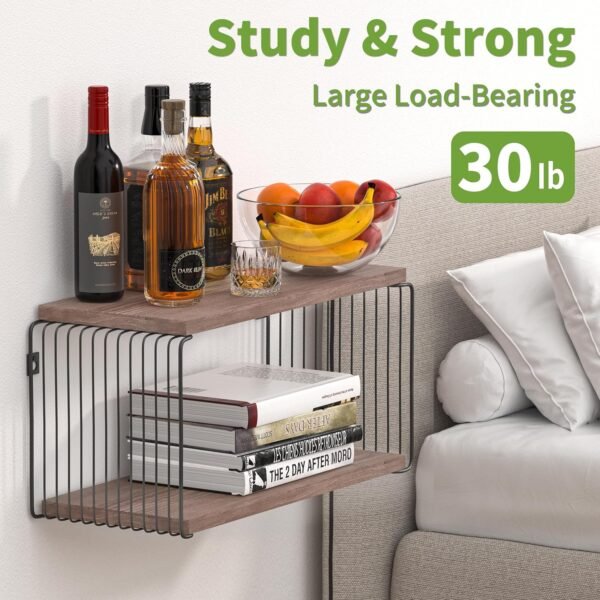 Adowes Floating Nightstand 2 Pack Metal Geometric Modern 2 Tier Nightstand for Wall Minimalist Floating Bedside Tables Bedroom Side Table Bedside Shelf Small Night Stand Weathered Walnut - Image 6