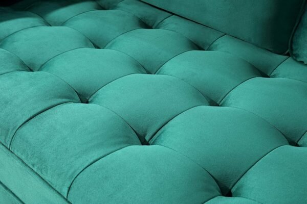 Womble 58 Inch Velvet Loveseat Sofa with Elegant Button Tufted Upholstery, Square Arms, Splayed Wood Legs, Includes Matching Bolster Pillows, Grass Green - Image 2