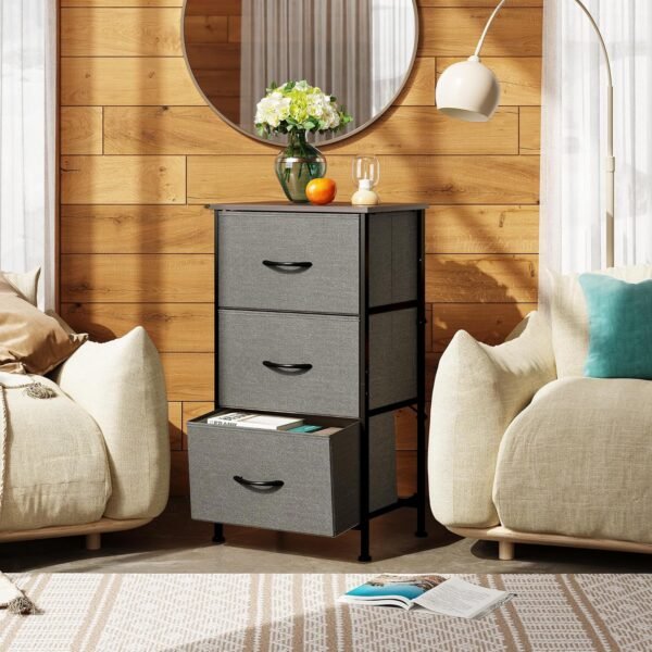 WLIVE Dresser with 3 Drawers, Fabric Nightstand, Organizer Unit, Storage Dresser for Bedroom, Hallway, Entryway, Closets, Sturdy Steel Frame, Wood Top, Easy Pull Handle, Dark Grey - Image 5