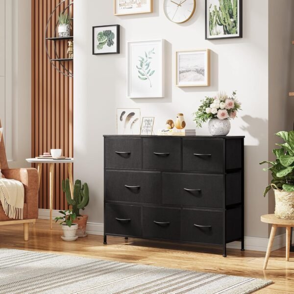 WLIVE Fabric Dresser for Bedroom, Storage Drawer Unit, Dresser TV Stand for 32 40 43 inch TV, Wide Dresser with 8 Large Deep Drawers for Office, College Dorm, Charcoal Black - Image 4