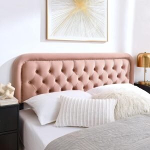 Tufted Upholstered King Size Headboard,Button Solid Wood HeadBoards with Adjustable Height,Modern Performance Velvet Bed Head Boards,Easy Install&Nailhead Decor-Pink