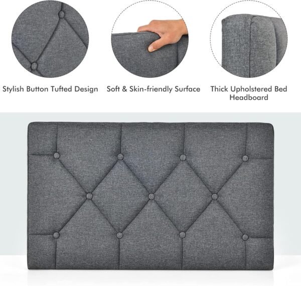 Giantex Upholstered Headboard for Twin/Twin XL Size Bed, Wall Mounted Twin Headboard Only, Modern Linen Button Tufted Headboard for Bedroom, Attachment Device Included, College Dorm Headboard, Grey - Image 6