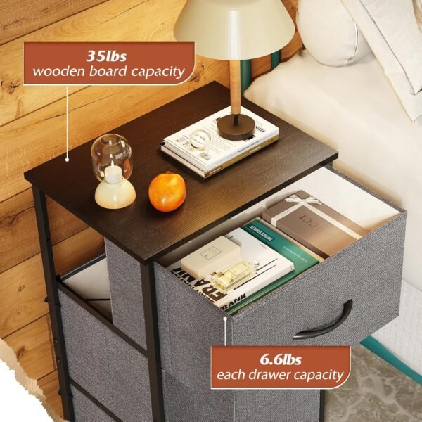 WLIVE Dresser with 3 Drawers, Fabric Nightstand, Organizer Unit, Storage Dresser for Bedroom, Hallway, Entryway, Closets, Sturdy Steel Frame, Wood Top, Easy Pull Handle, Dark Grey - Image 6