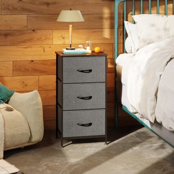 WLIVE Dresser with 3 Drawers, Fabric Nightstand, Organizer Unit, Storage Dresser for Bedroom, Hallway, Entryway, Closets, Sturdy Steel Frame, Wood Top, Easy Pull Handle, Dark Grey - Image 2