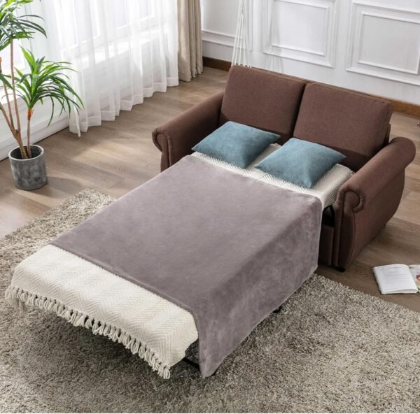 P PURLOVE Sleeper Sofa Bed, Pull Out Sofa Bed Loveseat Sleeper with Twin Size Memory Mattress, Modern Linen Couch Bed Chairs for Living Room, Bedroom and Small Space (Brown) - Image 2