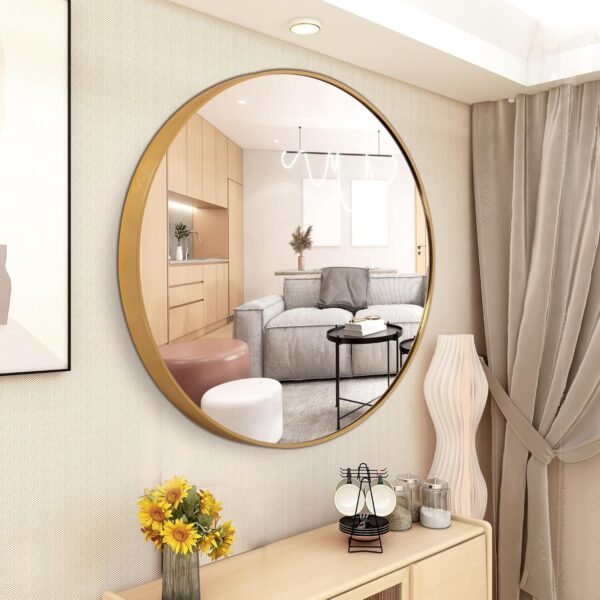 FANYUSHOW Gold Round Mirror, Round Mirror 20 inch, Gold Circle Mirror Metal Frame, Round Wall Mounted Mirrors for Living Room, Bathroom, Wall, Entryway, Vanity,Trend Style - Image 5