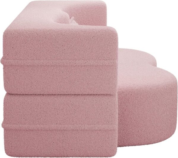 Modern Floor Sofa with 2 Pillows,Convertible Teddy Fabric Foam-Filled Sleeper Sofa Bed,15" Full Size Folding Mattress for Living Room, Guest Bed, Playroom,no assembly required (Pink@091) - Image 4