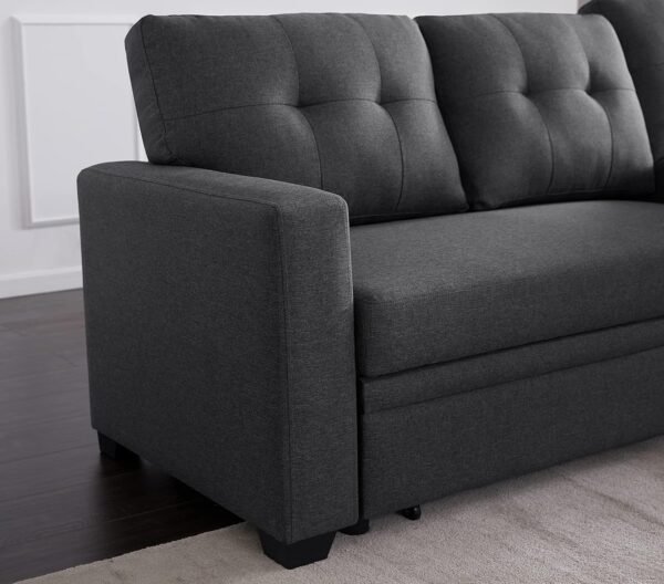 RITSU Button Tufted Sectional L-Shape Pull Up Convertible Sleeper Sofa Bed with Storage Chaise for Living Room, Small Apartment, Dorm, 82 Inch, A6-Dark Gray - Image 4