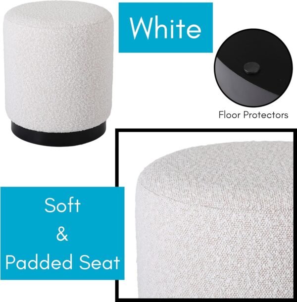 BIRDROCK HOME Round Boucle Ottoman Foot Stool | Soft Compact Padded Vanity Stool | Sturdy Folding Storage Furniture, Small College Dorm Room Seat | Ideal for Living Room, Bedroom, Kids Room - White - Image 8