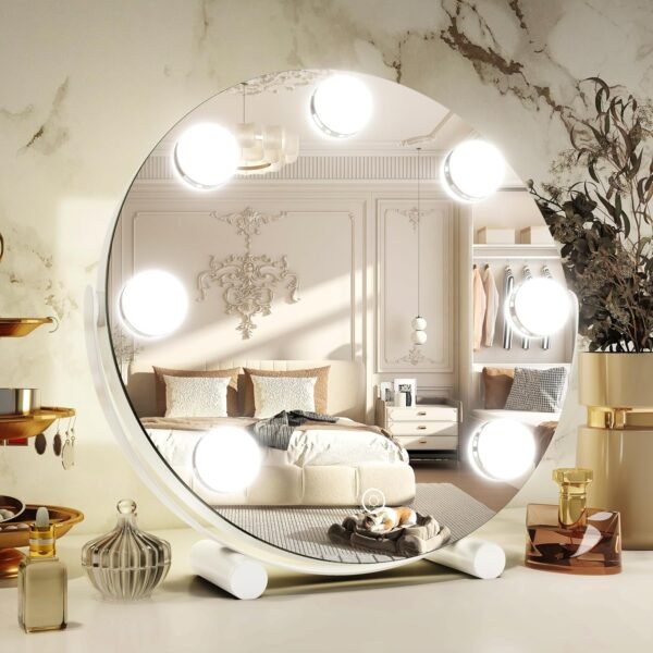 Vierose Vanity Mirror with Lights, Hollywood Mirror with Lights & 7 LED Dimmable Bulbs, 12-inch Makeup Mirror with Smart Touch Control & 3 Color Lighting, 360° Rotation for Bedroom (White) - Image 9