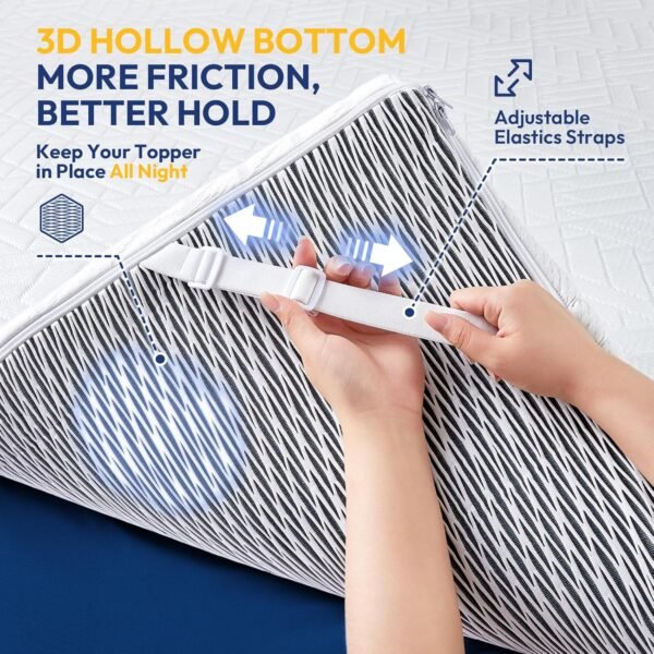 3 Inch Gel Memory Foam Mattress Topper Queen Size High Density Bamboo Rayon,Cooling Breathable Bed Topper for Pressure Relief,Removable & Washable Cover Non-Slip CertiPUR-US - Image 6