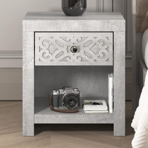 Galano Lophelia Nightstand Side End Table with Shelf Storage, for Living Room, Bedroom and Small Spaces, Accent Bedside Farmhouse Tables with Solid Wood Legs, Easy Assembly, Dusty Grey Oak - Image 3
