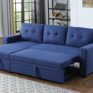 RITSU Button Tufted Sectional L-Shape Pull Up Convertible Sleeper Sofa Bed with Storage Chaise for Living Room, Small Apartment, Dorm, 82 Inch, A3-Blue