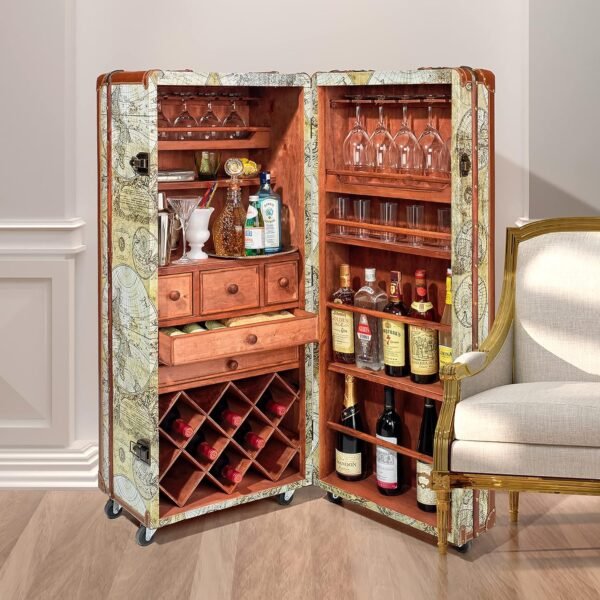 Design Toscano Italian-Style World Map Cocktail Bar Steamer Trunk, 49.5 Inch, full color - Image 2