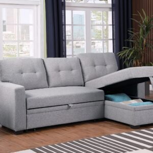 RITSU Button Tufted Sectional L-Shape Pull Up Convertible Sleeper Sofa Bed with Storage Chaise for Living Room, Small Apartment, Dorm, 82 Inch, A4-Light Gray