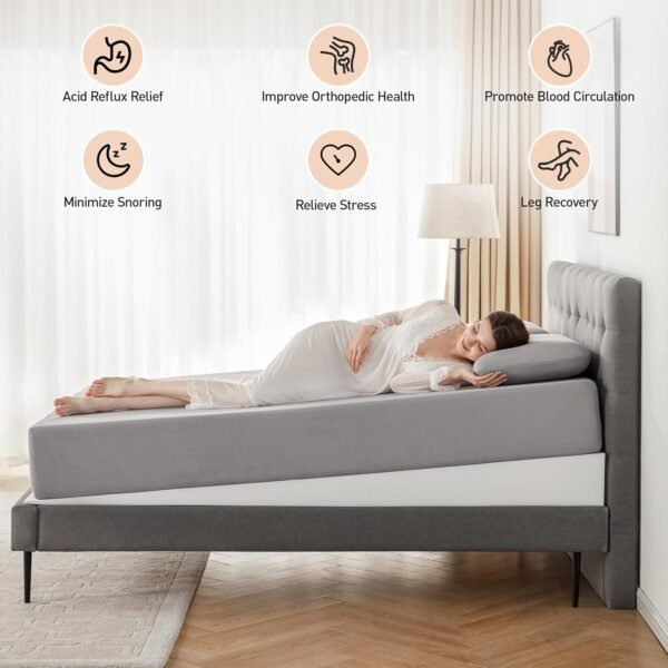 Mattress Wedge Only, 7-Inch Twin Inclined Bed Wedge Mattress Topper for Acid Reflux, GERD, Neck & Back Pain, Snoring, Adjustable Elevator Under Mattress Support for Bedroom - Image 3