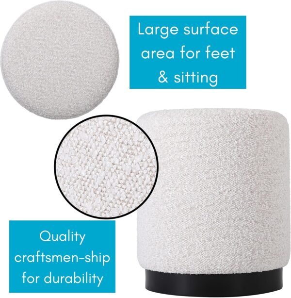 BIRDROCK HOME Round Boucle Ottoman Foot Stool | Soft Compact Padded Vanity Stool | Sturdy Folding Storage Furniture, Small College Dorm Room Seat | Ideal for Living Room, Bedroom, Kids Room - White - Image 7