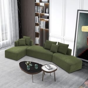 141.73″ Sherpa Fabirc Sectional Sofa Couch for Living Room, Curved Couch with Left Chaise Lounge, Modern 6 Seats Sofa, Upholstered Modular Sofa with 5 Pillows