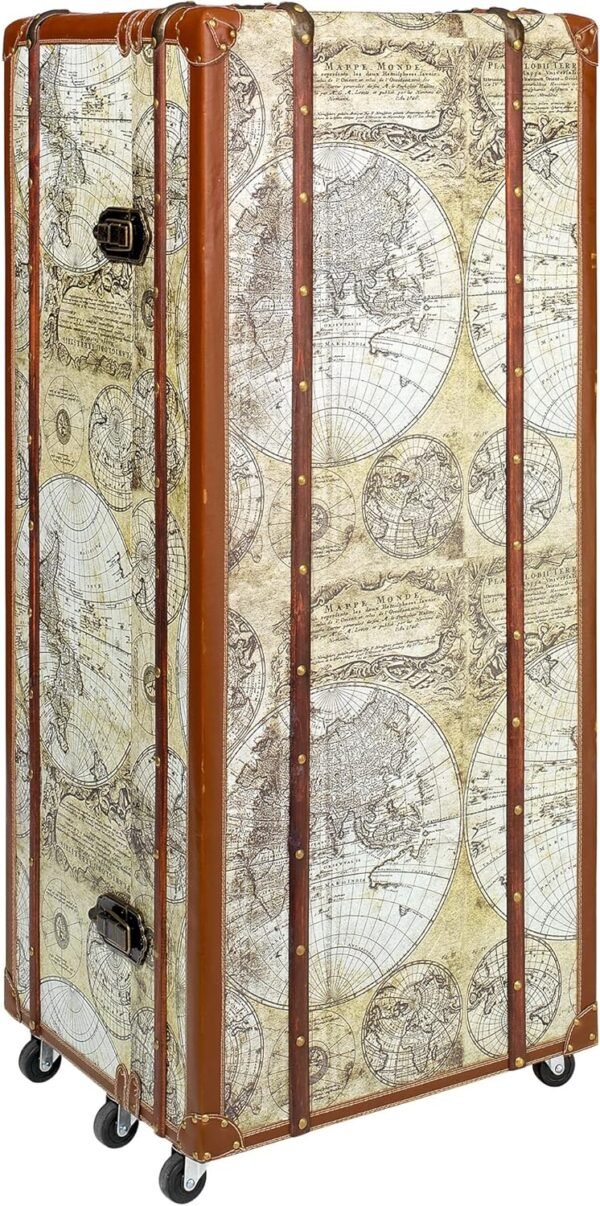 Design Toscano Italian-Style World Map Cocktail Bar Steamer Trunk, 49.5 Inch, full color - Image 4