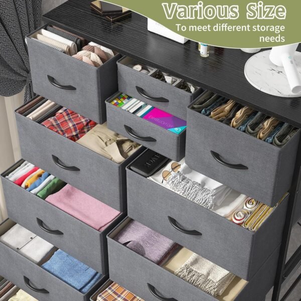 EnHomee Dresser for Bedroom with 14 Fabric Drawers,Tall Dressers for Bedroom, Closet, College Dorm, Wooden Top,Metal Frame,Light Grey 11.8" D x 37" W x 52" H - Image 5