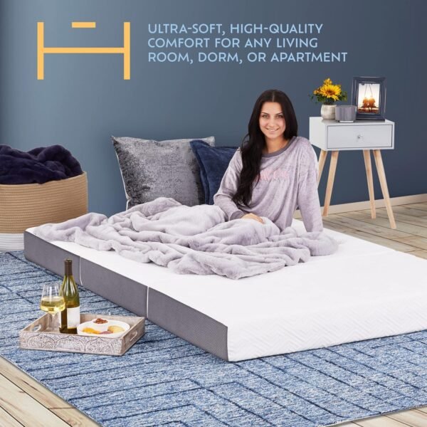 Heyward Luxury 6” Memory Foam Trifold Mattress | Full Size, Portable Space Saver, Firm, CertiPUR-US Certified | Washable Jacquard Ventilated Material w/Non-Slip Base | 73”L x 52”W x 6”H - Image 2