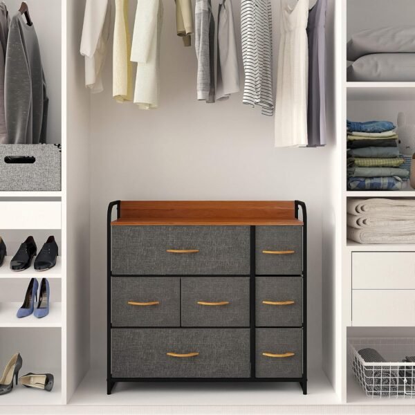 YITAHOME Fabric Dresser with 7 Drawers - Storage Tower Organizer Unit for Bedroom, Living Room, Closets - Sturdy Steel Frame, Wooden Top & Easy Pull Fabric Bins (Grey) - Image 4