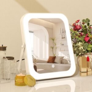 8″x10″ Lighted Vanity Mirror, Makeup Mirror with Light, Dimmable Touch Screen, Portable Travel Mirror with U-Shaped Bracket, Cosmetic Mirror with Lights for Makeup Desk ＆ Dressing Room