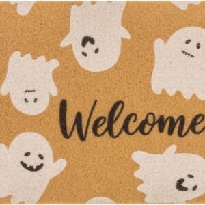 Spider Web Dark Coir Doormat – Half Circle Non-Slip Welcome Door Mat Halloween Decor Mat 17×29 inch Indoor Mat (Ghost, 17”x29”)