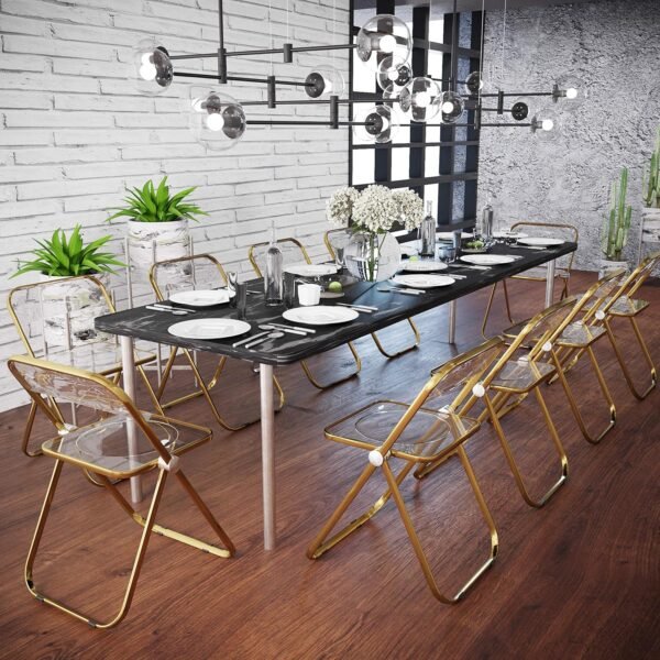 LeisureMod Lawrence Modern Transparent Acrylic Folding Chair with Gold Metal Frame Set of 2 (Amber) - Image 8