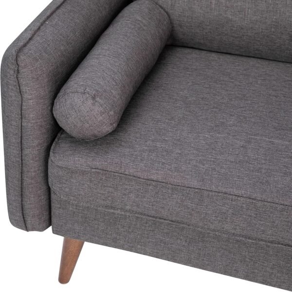 Flash Furniture Evie Mid-Century Modern Sofa - Stone Gray Faux Linen Fabric Upholstery - Real Wood Frame and Legs - Image 8