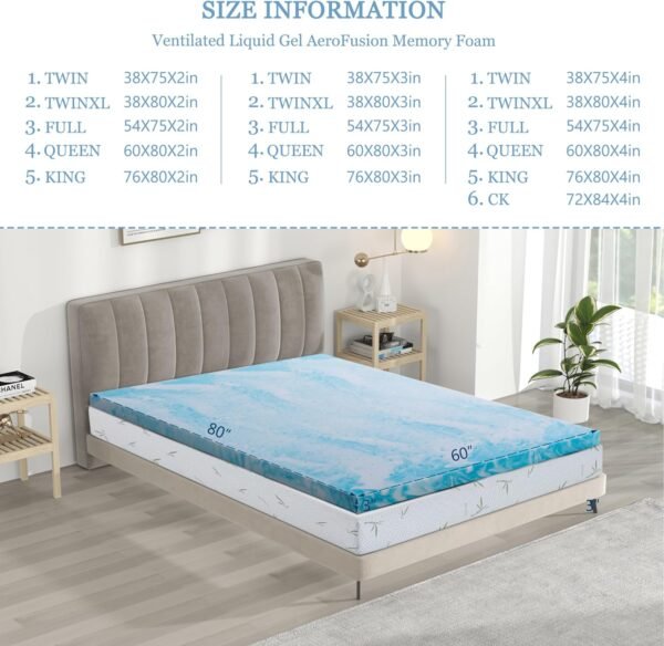 KYLE & KAY 4" Foam Mattress Topper, Cal King Memory Mattress, Foam Mattress Topper, College Dorm Mattress, Ventilated and Breathable, Full Cooling Gel, 72 x 84in, Blue - Image 6