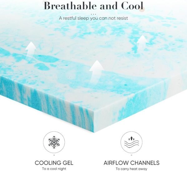 DUMOS 2 Inch Gel Memory Foam Mattress Topper Twin XL - Cooling, Breathable, Blue - Image 2