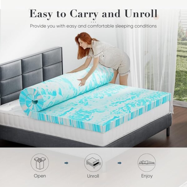 DUMOS 2 Inch Gel Memory Foam Mattress Topper Twin XL - Cooling, Breathable, Blue - Image 6