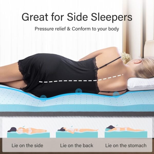 Maxzzz Full Mattress Topper,4 Inch Ventilated Design Memory Foam Queen Mattress Topper,Cooling Gel Infused Swirl Foam Pad for Pressure Relief Back Pain, CertiPUR-US Certified - Image 6