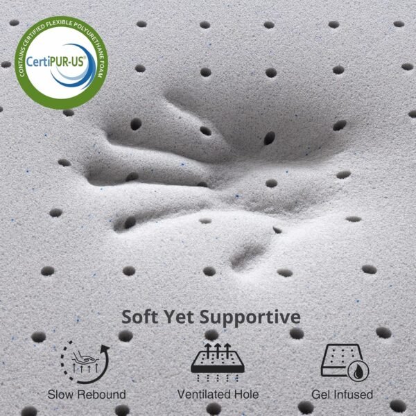 4 Inch Twin Size Memory Foam Mattress Topper, Charcoal Infused, Cooling Ventilation, Breathable Bed Topper for Pressure Relief Back Pain, CertiPUR-US Certified - Image 2