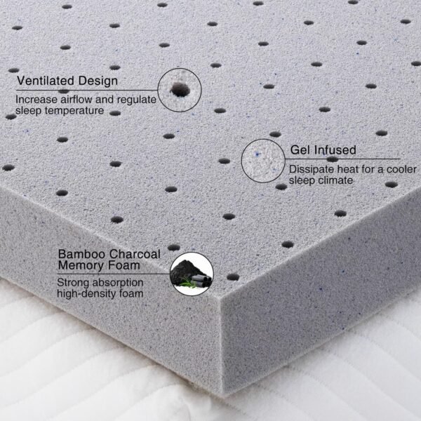 4 Inch Twin Size Memory Foam Mattress Topper, Charcoal Infused, Cooling Ventilation, Breathable Bed Topper for Pressure Relief Back Pain, CertiPUR-US Certified - Image 5