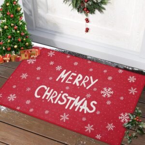 CAROMIO Christmas Front Door Mat Xmas Decorative Welcome Doormat Washable Floor Mats Outdoor Indoor Non-Skid Doormat Entry Doormat for Bedroom Living Room Kitchen Nursery, 17″ x 29″ Red