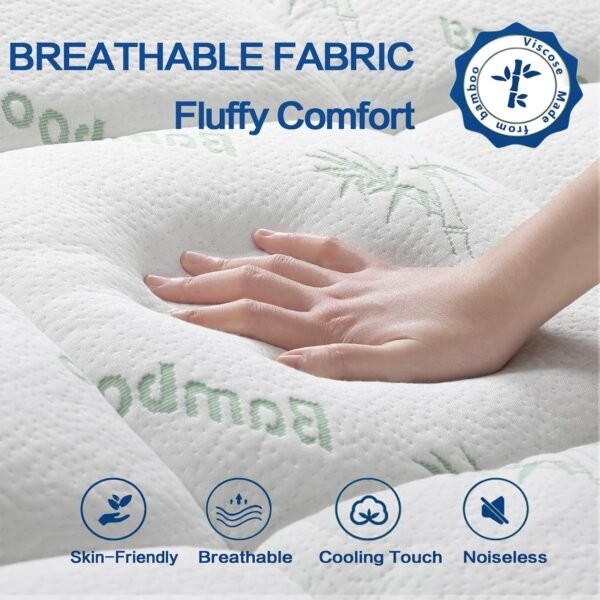 Mattress Topper Short Queen RV Size, Cooling Extra Thick Breathable Viscose Made from Bamboo Mattress pad, Soft Quilted Fitted Mattress Cover with 1000 GSM Down Alternative Fill (8-21”Deep Pocket) - Image 3