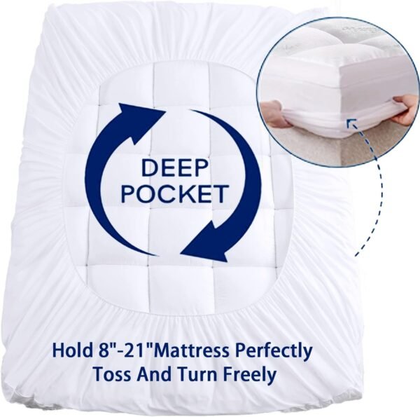 Mattress Topper Short Queen RV Size, Cooling Extra Thick Breathable Viscose Made from Bamboo Mattress pad, Soft Quilted Fitted Mattress Cover with 1000 GSM Down Alternative Fill (8-21”Deep Pocket) - Image 5