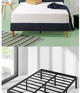 Zinus 10 Inch Cooling Essential Foam Mattress and Van 16 Inch Metal Platform Bed Frame/Steel Slat Support/No Box Spring Needed/Easy Assembly, Queen